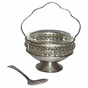English Silver-Plate Dish w/ Spoon